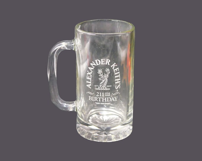 Alexander Keith's Ale 211th Birthday glass beer stein. Etched-glass branding weighted base.