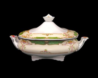 Antique Aesthetic Movement (1890s) Wedgwood Avon with green insets covered serving bowl made in England. Flaws (see below).