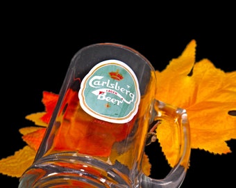 Carlsberg Lager pint beer stein. Etched-glass branding.
