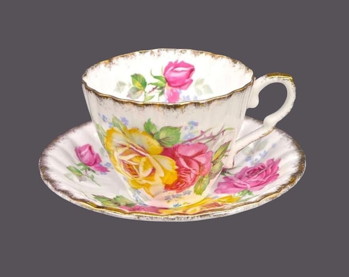 Gladstone China Apricot Rose cup and saucer set. Bone china made in England.