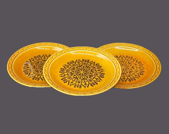 Three Homer Laughlin Cortez | Coventry stoneware dinner plates. Castilian stoneware made in USA.