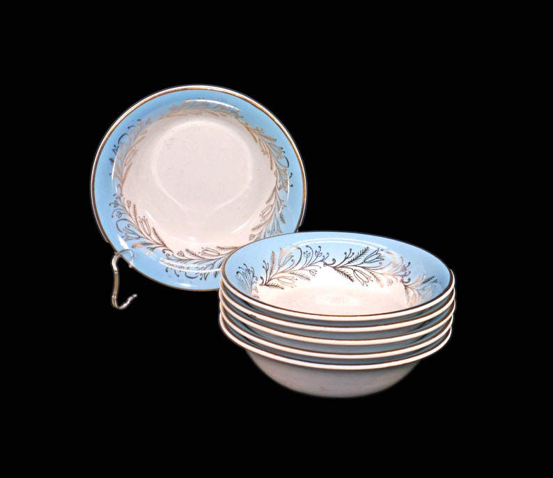 Seven Washington Pottery Blue Riband fruit nappies, dessert shops bowls made in England.