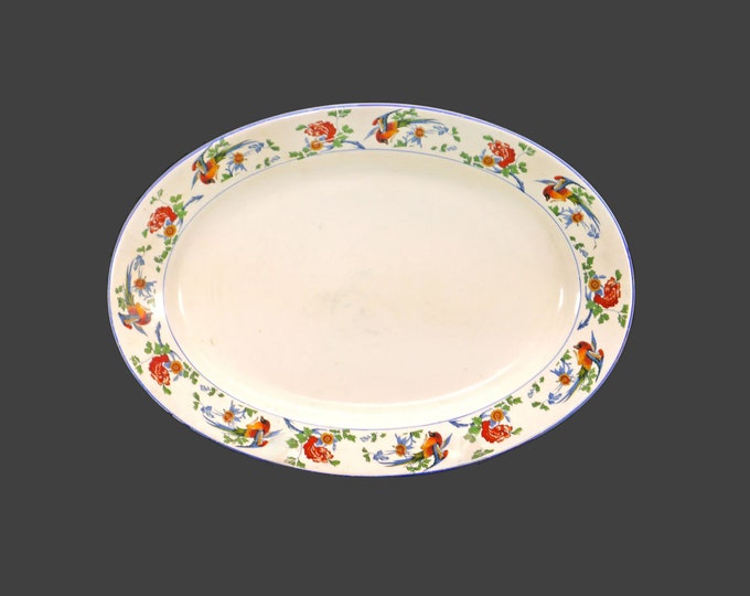 Antique Edwardian Age George Jones & Sons Golden Pheasant turkey platter. Crescent Ivory ironstone made in England.