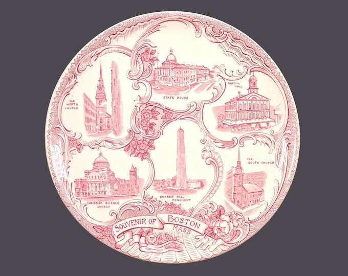 William Adams Jonroth Souvenir of Boston red transferware decorative plate. Old English Staffordshire Ware made in England.