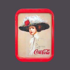 Vintage metalen Coca-Cola dienblad: reproductie Gibson-meisje uit de jaren 80
