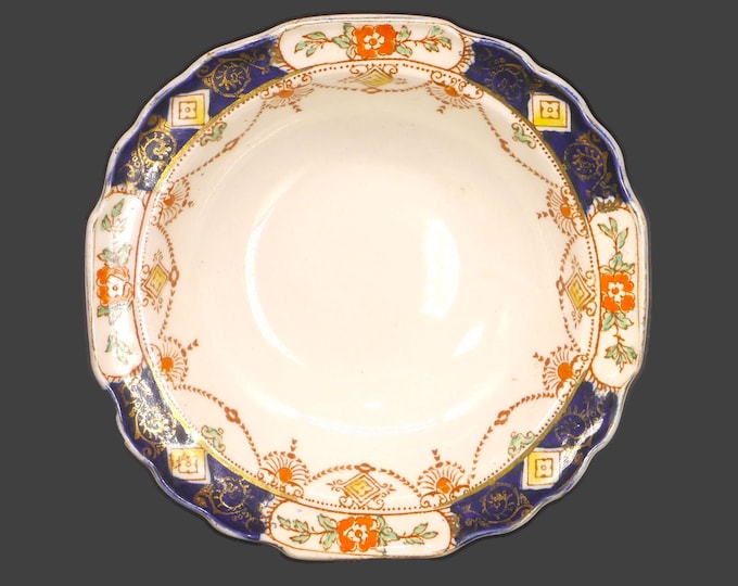 Art-deco era Myott Derby 7773 rimmed Imari fruit nappie, dessert bowl made in England. Sold individually.