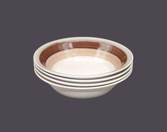 Four Arklow Shannon Aran Stone Brownstone rimmed stoneware cereal bowls made in Ireland.