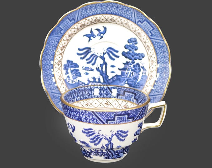 Vintage Booth's Real Old Willow cup and saucer set. Blue-&-white tableware England.