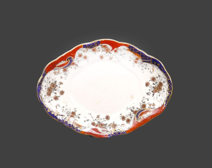Antique Victorian-era Royal Doulton Richmond oval Imari-style gravy boat underplate made in England. Minor flaws (see below).