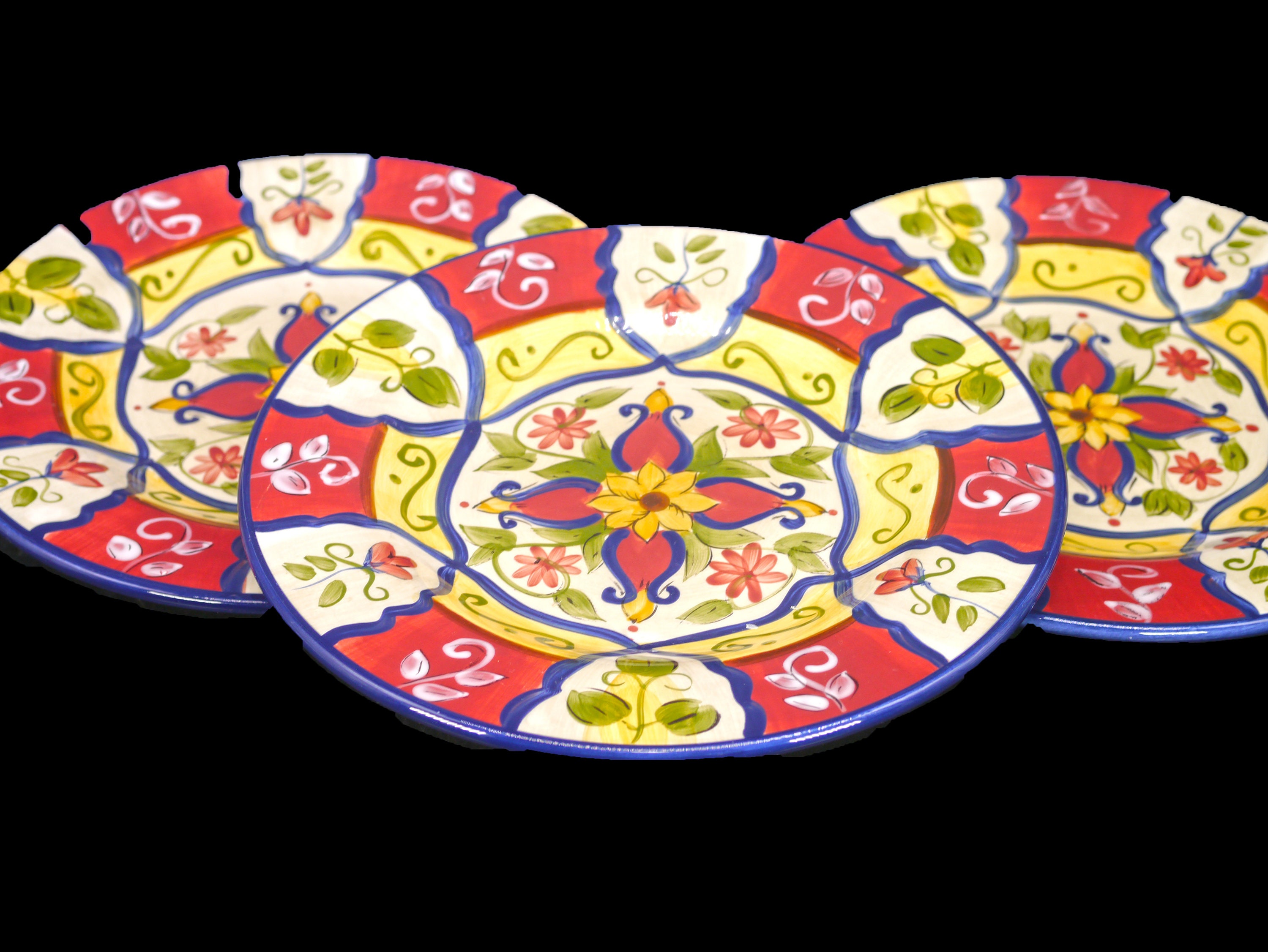 Three Pier 1 Pier One Vallarta handpainted salad plates.