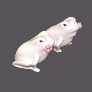 Mid-century frogs with roses salt and pepper shaker set made in Japan. Flaws (see below).