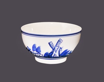 Delft Blauw small serving bowl. Hand-painted windmill, birds, boats. Made in Holland.