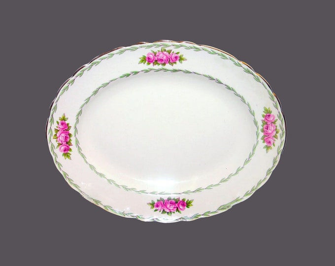 Arthur J. Wilkinson | Royal Staffordshire 1298 oval platter made in England. Pink rose trio, green laurels.