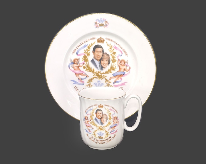 Duchess Bone China Prince Charles Lady Diana Birth of Prince William 1982 mug and plate set made in England.