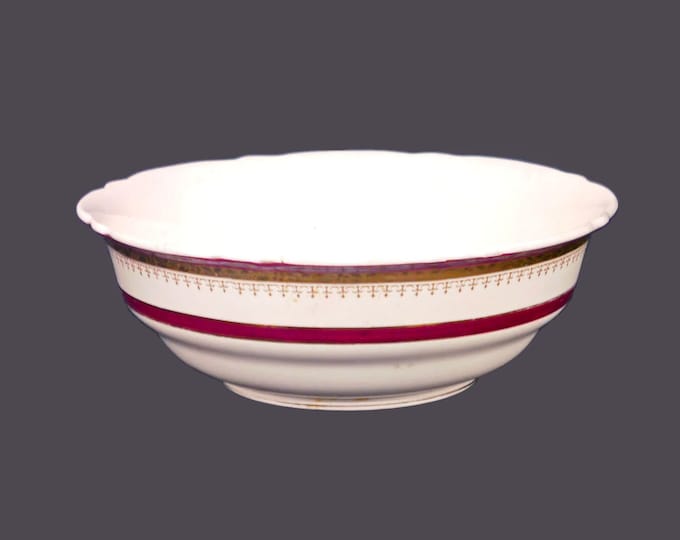 Art-deco era Unicorn Pottery | Thomas Hughes & Sons 5460 maroon round vegetable serving bowl made in England. Flaws (see below).