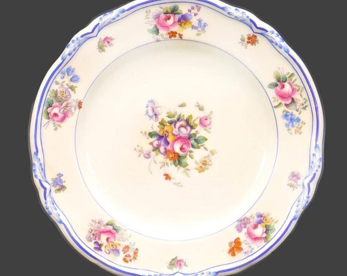 Minton Queen Anne antique art-nouveau luncheon plate. Hand painted, made in England. Embossed blue trim.