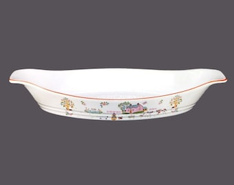 Country Home | Country House oval baker | casserole dish. International | Jamestown made in Japan. Pink house, farm animals.