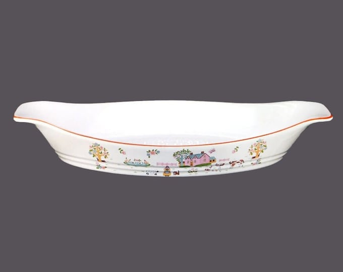 Country Home | Country House oval baker | casserole dish. International | Jamestown made in Japan. Pink house, farm animals.