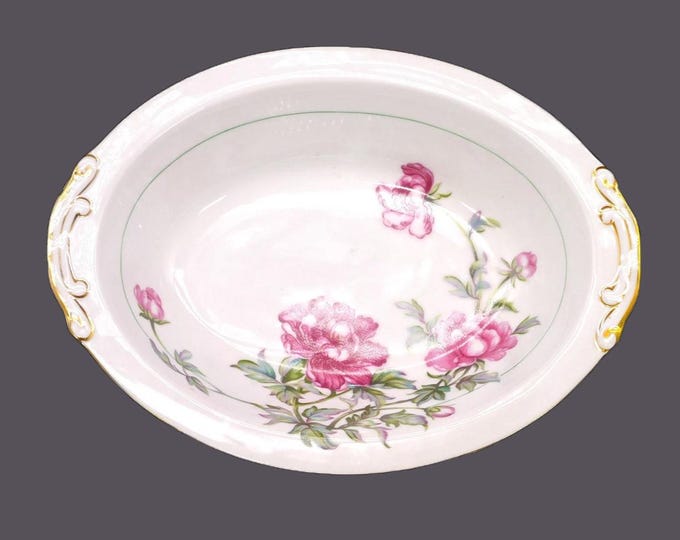 Vintage Kyoto Peony lugged oval serving bowl made Japan.