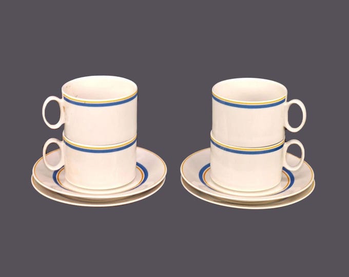 Four Villeroy & Boch Carrousel cup and saucer sets made in Luxembourg.