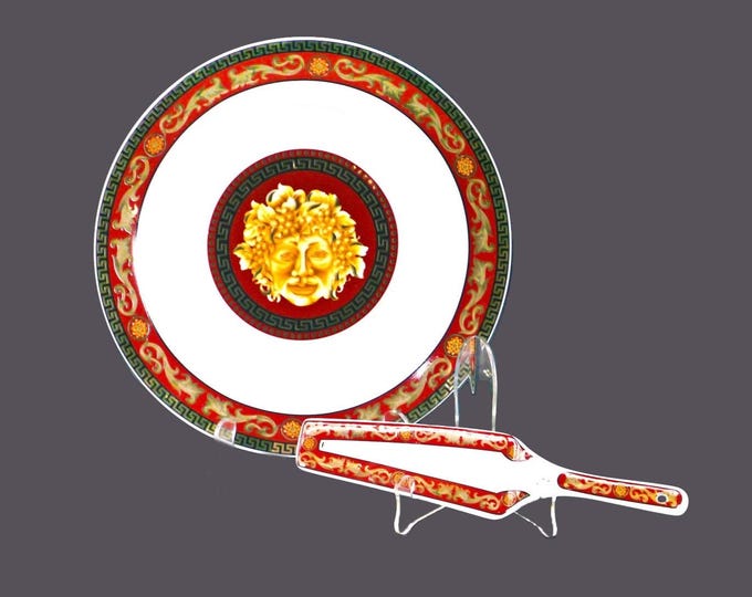 Adeline T Limoges Bacchus Casa Elite Juno round cake serving plate with matching lifter made in Portugal. Minor flaw (see below).