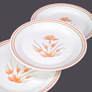 Three Corelle Corningware Peach Floral salad plates made in USA.