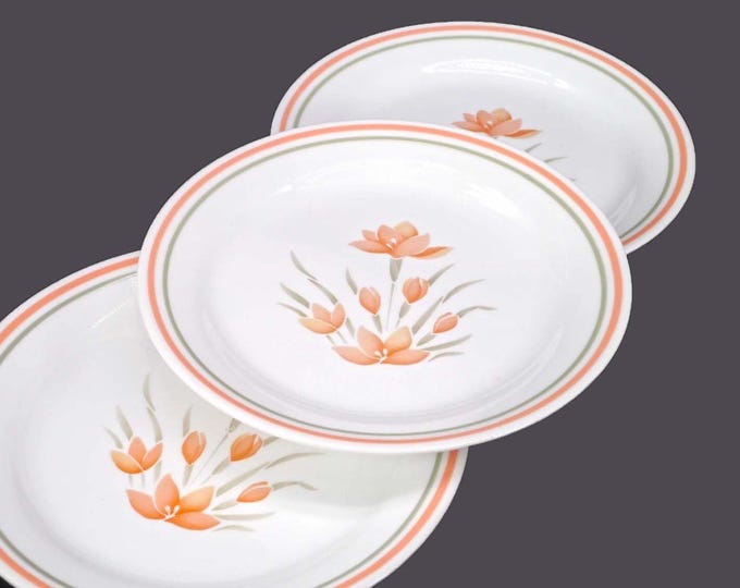 Three Corelle Corningware Peach Floral salad plates made in USA.
