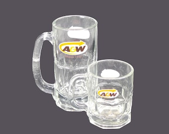 Vintage A&W Root Beer mug. Etched-glass French | English branding. Choice of size. Sold individually.