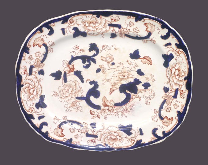 Antique Masons Mandalay Blue Brown rectangular platter. Patent Ironstone made in England.