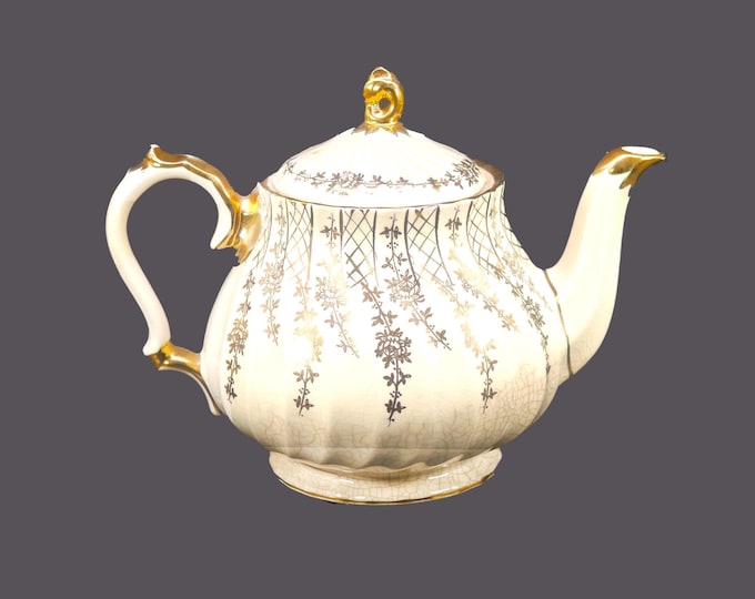 Mid-Century Sadler Teapot: Gold Leaf & Lattice, Made in England