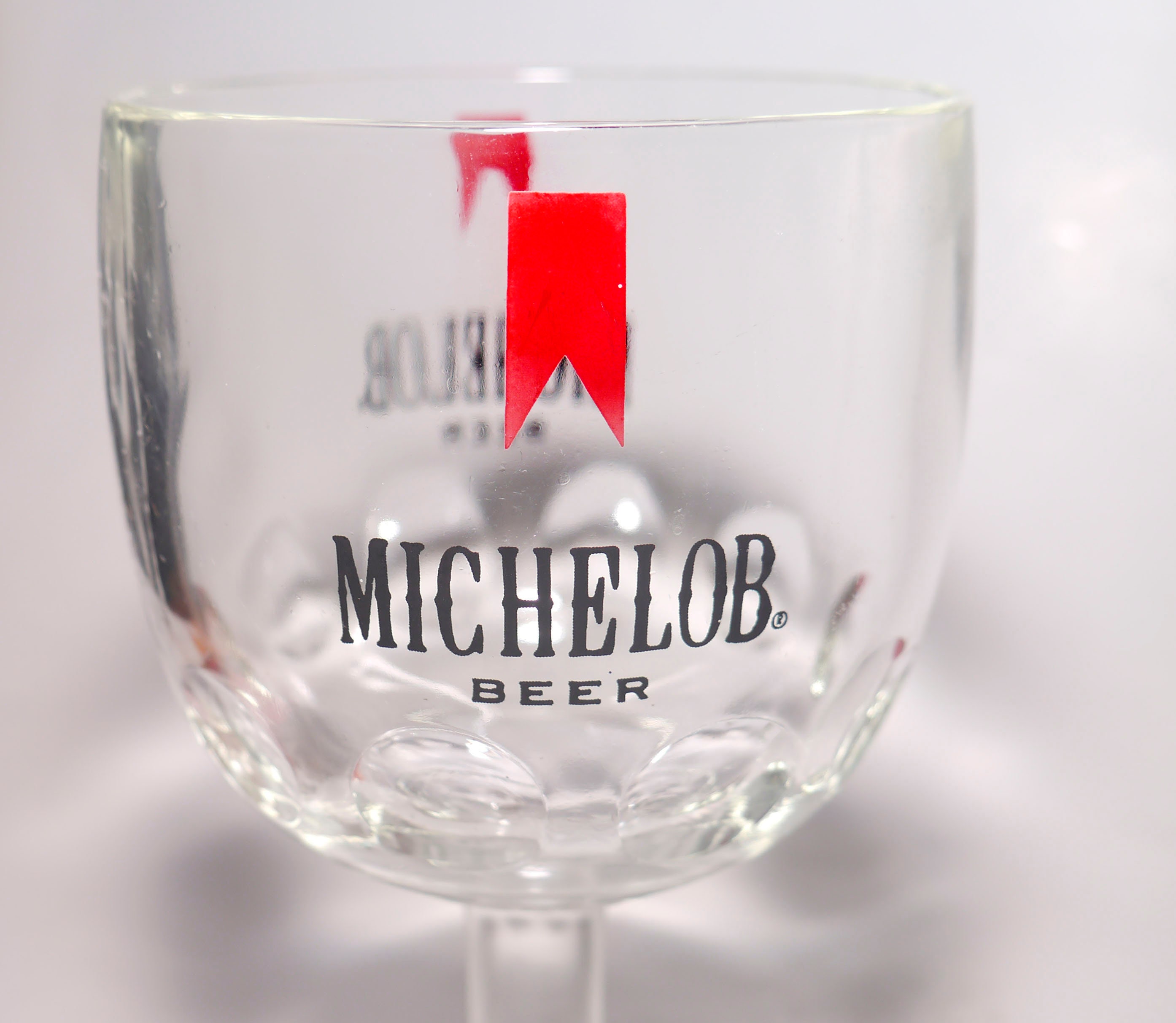 Michelob thumbprint beer glass goblet. Etchedglass branding.
