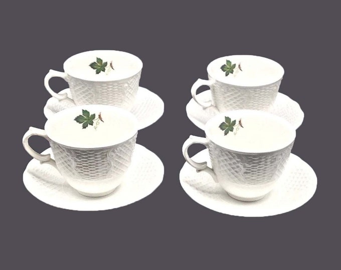 Four Burgess & Leigh Concorde cup and saucer sets. Burleigh Ware Ironstone made in England.