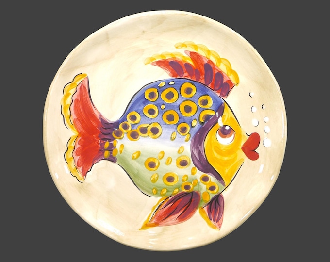 Tabletops Unlimited Under the Sea large hand-painted dinner plate. Central tropical fish.