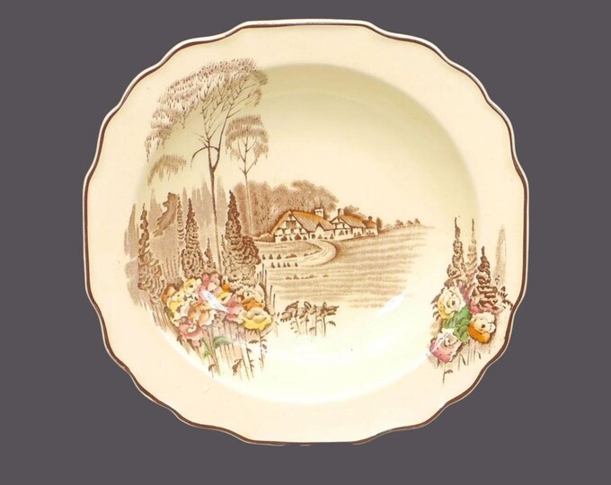 Myott Homeland square rimmed hand-decorated soup bowl made in England. Flaw (see below).