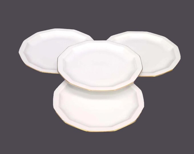 Four Rosenthal Secunda Gold bread plates. Studio Linie made in Germany. All white with gold trim.