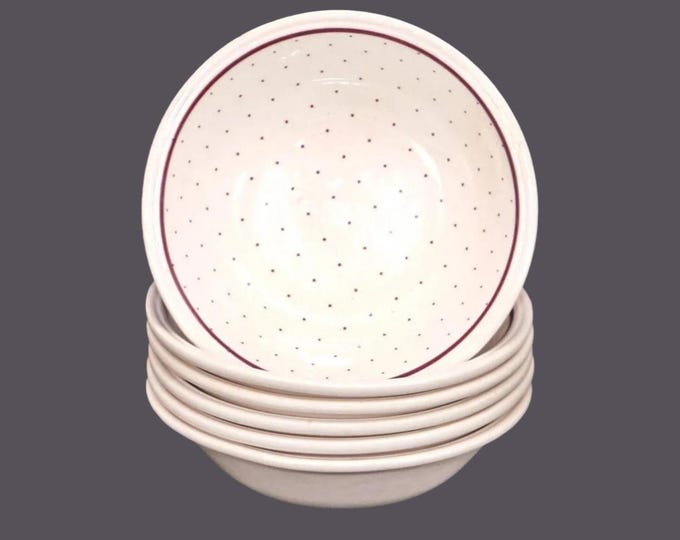 Six Biltons BIL9 coupe cereal bowls made in England. Cranberry dots, band.