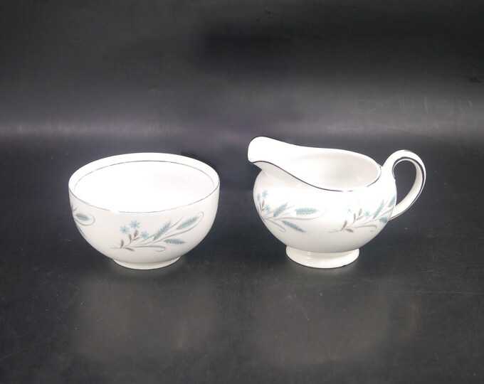 Johnson Brothers Autumn Song creamer and open sugar bowl set. Snowhite Regency Ironstone made in England. Minor flaw (see below).