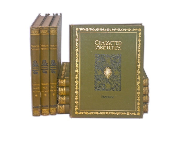 Eight volumes of antiquarian books Character Sketches of Romance, Fiction & Drama. Rev. Cobham Brewer. Selmar Hess New York. Complete set.