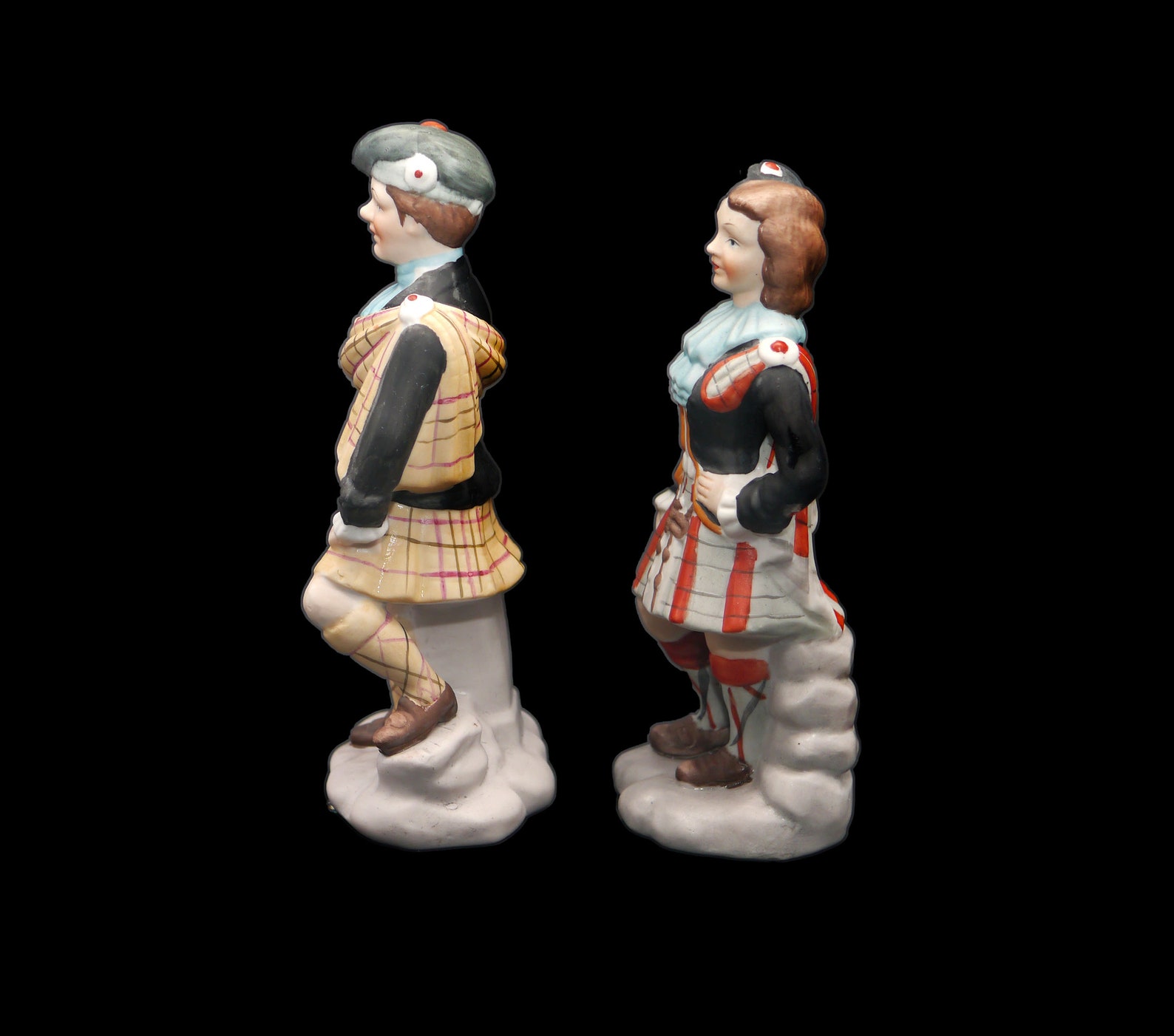 Pair of Porcelain Bisque Scottish Lass and Laddie Figurines. Etsy Canada
