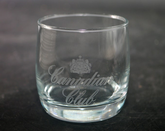 Canadian Club Drink Smart Campaign lo-ball | whisky | on-the-rocks glass. Etched-glass artwork.