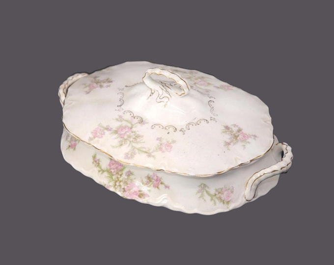 Antique Pope Gosser Bridal Rose style covered serving bowl made in USA.