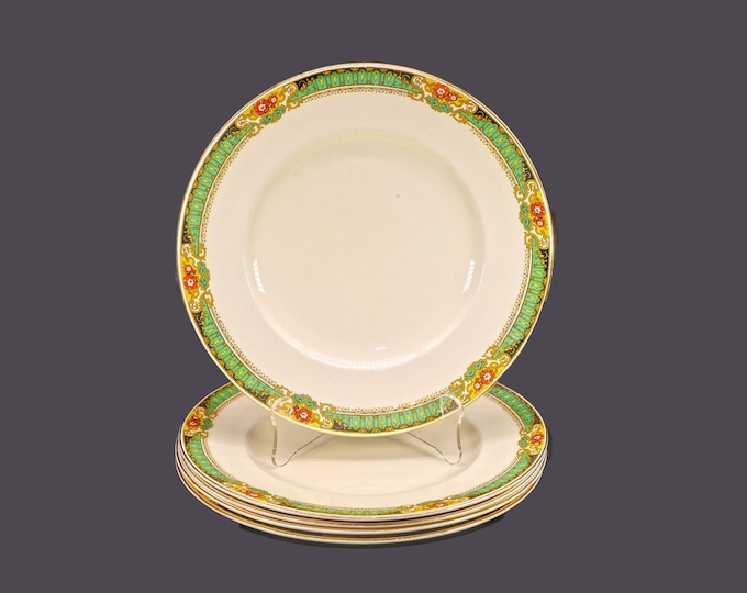 Five art-deco era Wood & Sons WOO190 | W431 dinner plates. Ivory Ware ironstone made in England.