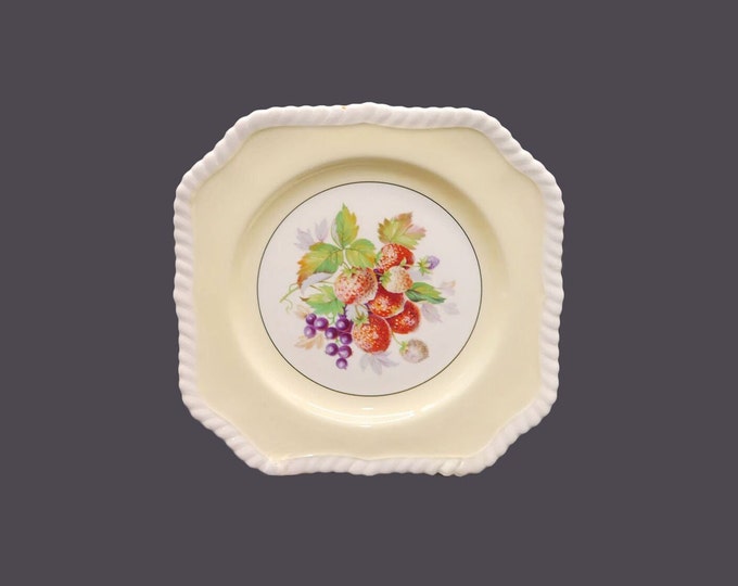 Almost antique Johnson Brothers California square salad plate. Yellow rim, berries center rope edge. Made in England.