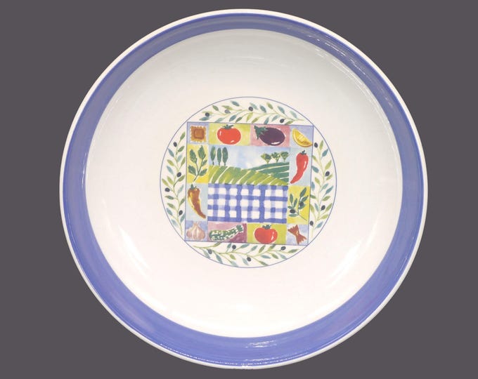 Vintage Boston Warehouse Countryside round pasta serving bowl, Italy. Vegetables, blue band.