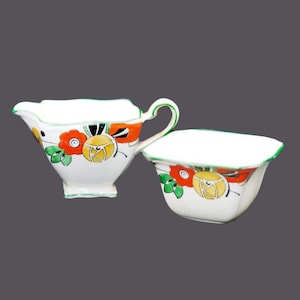 Art Deco Royal Winton Creamer and Sugar Bowl Set: Hand-Painted Floral England