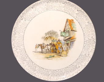 Vintage HK Tunstall Coaching Taverns Swan Inn cake serving plate, England: English Coaching Scene.