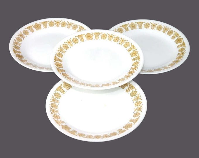 Four Corelle Corningware Butterfly Gold bread plates made in USA.