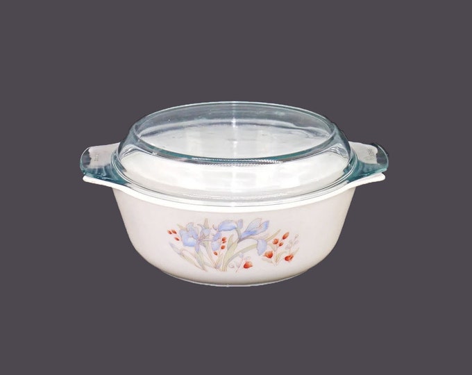 Pyrex Blue Iris 2.5 quart covered casserole dish  with original glass lid made in England.