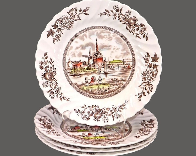 Johnson Brothers Tulip Time Brown Multicolor dinner plates made in England. Choose quantity below.