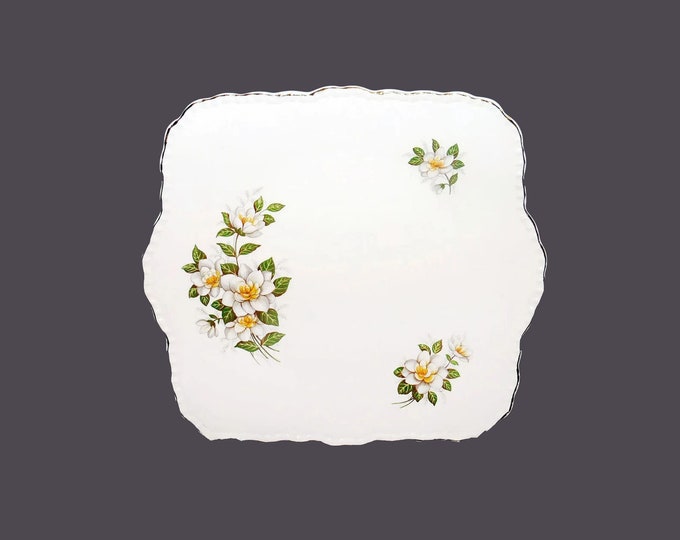 Grindley Creampetal lugged | handled cake, cookie, pastry serving platter. Yellow white dogwood florals greenery made in England